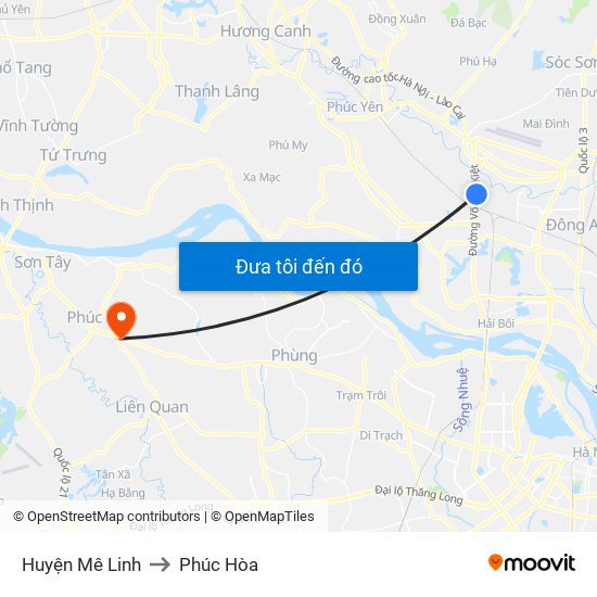 Huyện Mê Linh to Phúc Hòa map