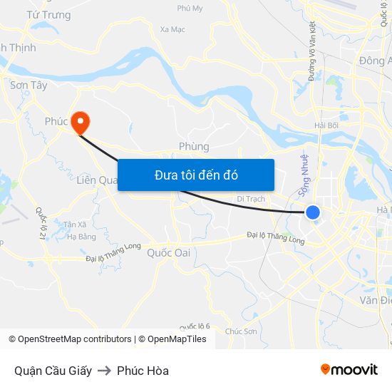 Quận Cầu Giấy to Phúc Hòa map