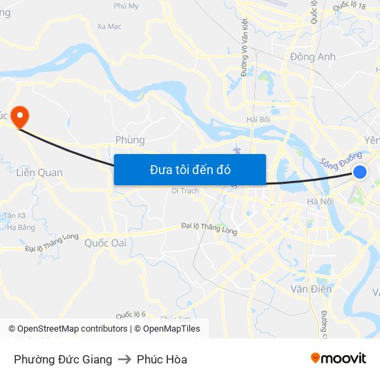 Phường Đức Giang to Phúc Hòa map