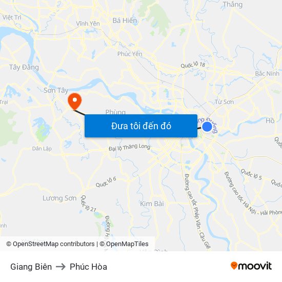 Giang Biên to Phúc Hòa map