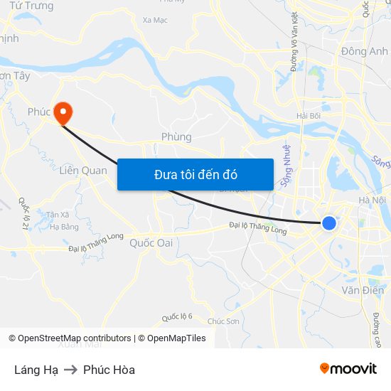 Láng Hạ to Phúc Hòa map