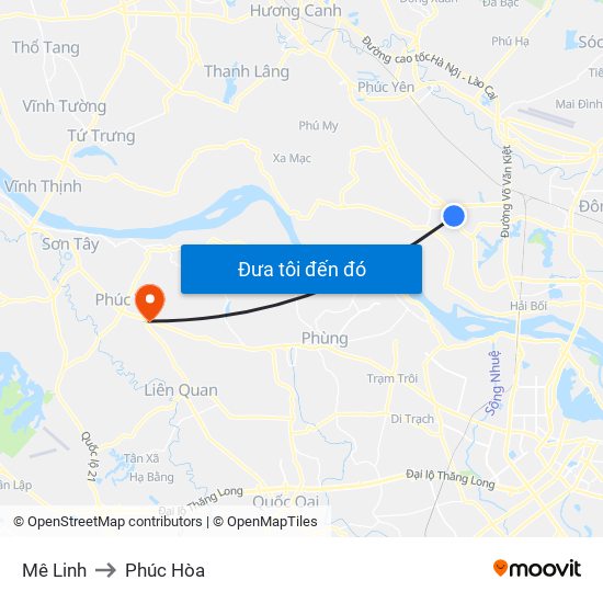 Mê Linh to Phúc Hòa map