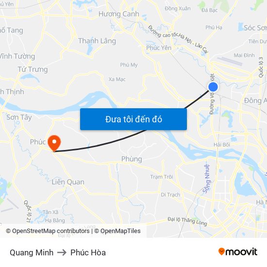 Quang Minh to Phúc Hòa map