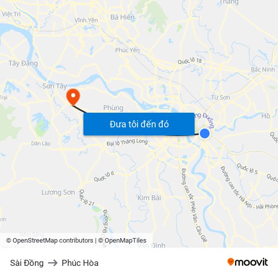 Sài Đồng to Phúc Hòa map