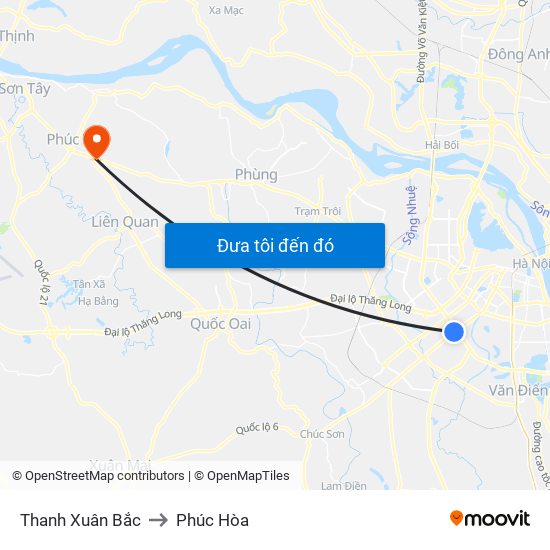 Thanh Xuân Bắc to Phúc Hòa map