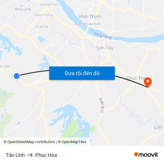 Tản Lĩnh to Phúc Hòa map
