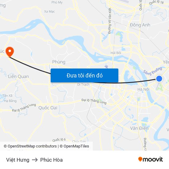 Việt Hưng to Phúc Hòa map