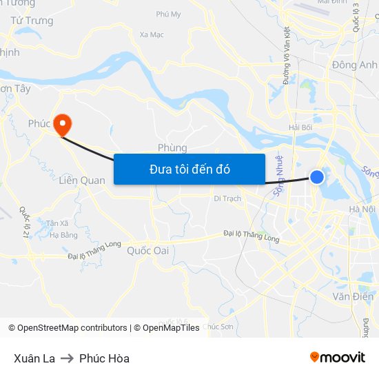 Xuân La to Phúc Hòa map