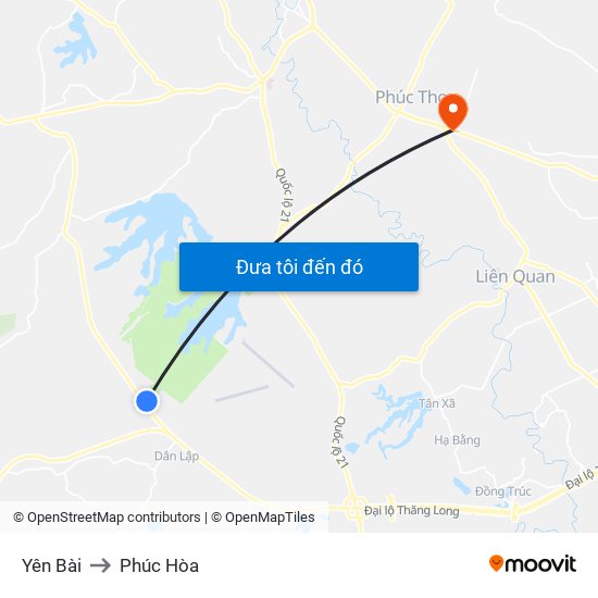 Yên Bài to Phúc Hòa map