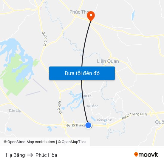 Hạ Bằng to Phúc Hòa map