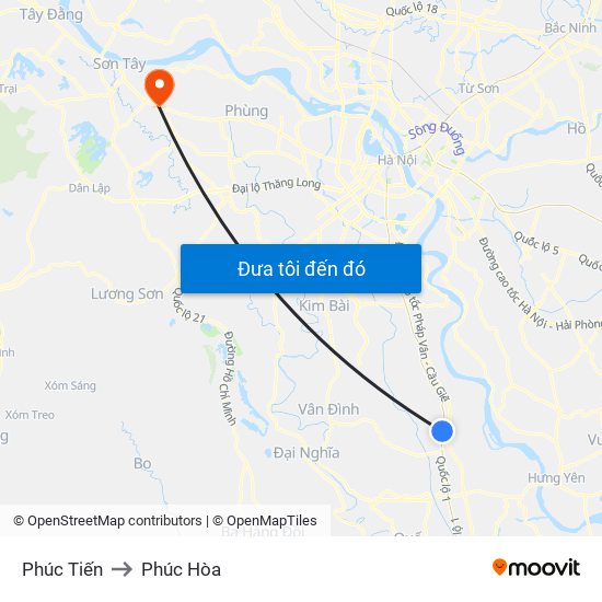 Phúc Tiến to Phúc Hòa map