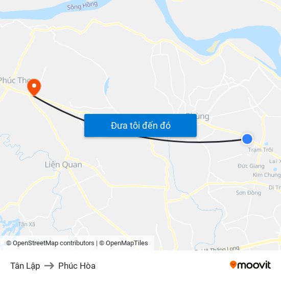 Tân Lập to Phúc Hòa map