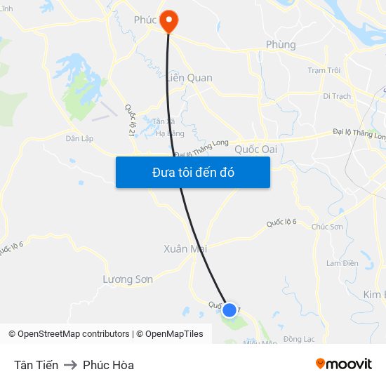 Tân Tiến to Phúc Hòa map