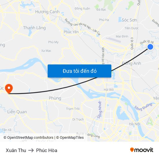 Xuân Thu to Phúc Hòa map