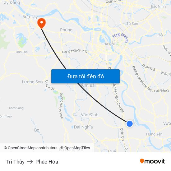 Tri Thủy to Phúc Hòa map