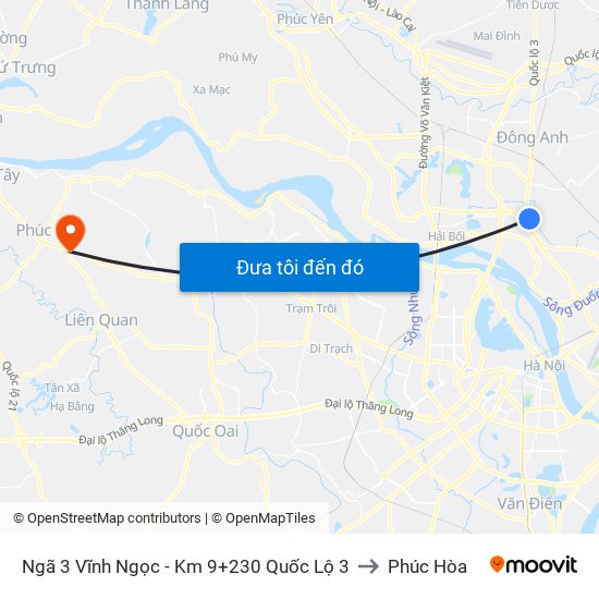 Ngã 3 Vĩnh Ngọc - Km 9+230 Quốc Lộ 3 to Phúc Hòa map