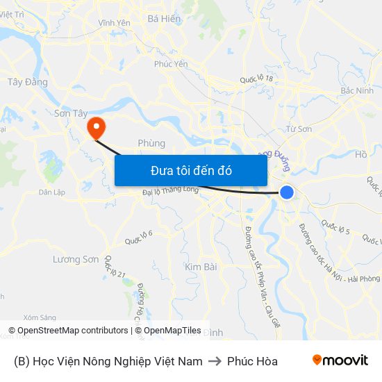 (B) Học Viện Nông Nghiệp Việt Nam to Phúc Hòa map