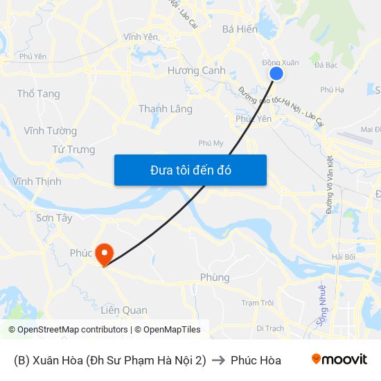 (B) Xuân Hòa (Đh Sư Phạm Hà Nội 2) to Phúc Hòa map