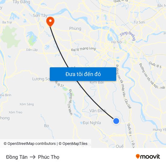 Đồng Tân to Phúc Thọ map