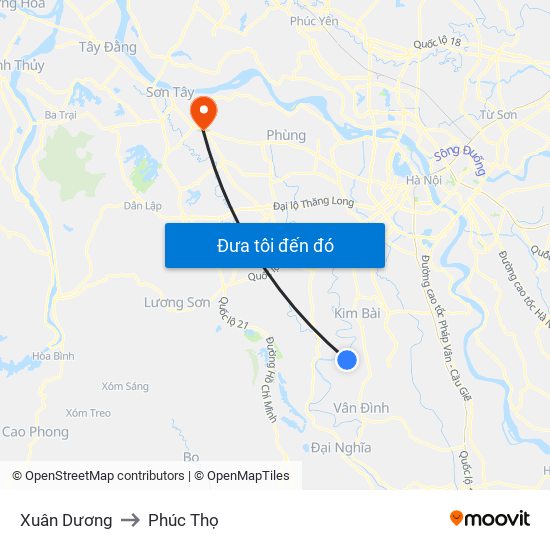 Xuân Dương to Phúc Thọ map