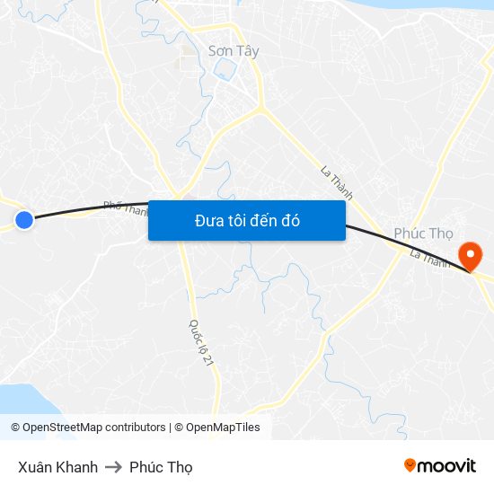 Xuân Khanh to Phúc Thọ map