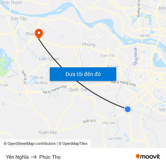 Yên Nghĩa to Phúc Thọ map