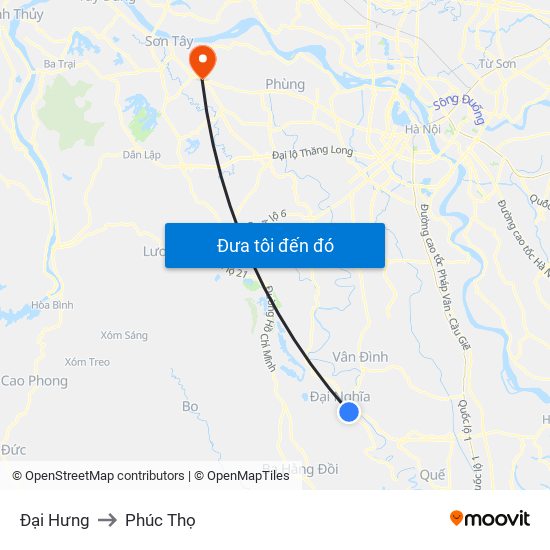 Đại Hưng to Phúc Thọ map