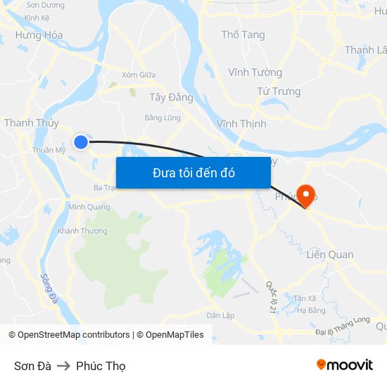 Sơn Đà to Phúc Thọ map