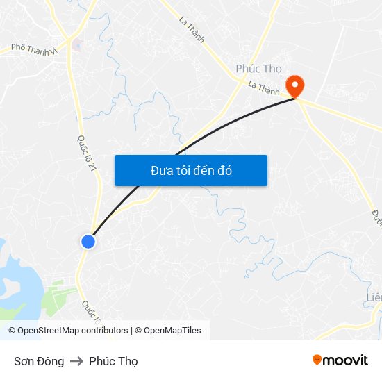 Sơn Đông to Phúc Thọ map