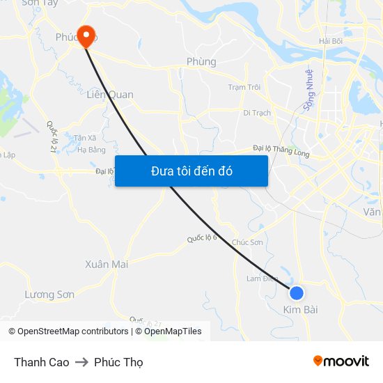 Thanh Cao to Phúc Thọ map