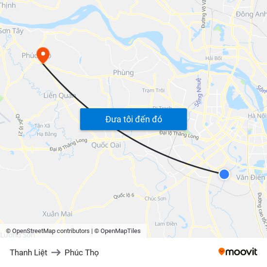 Thanh Liệt to Phúc Thọ map