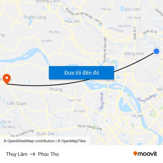 Thuỵ Lâm to Phúc Thọ map