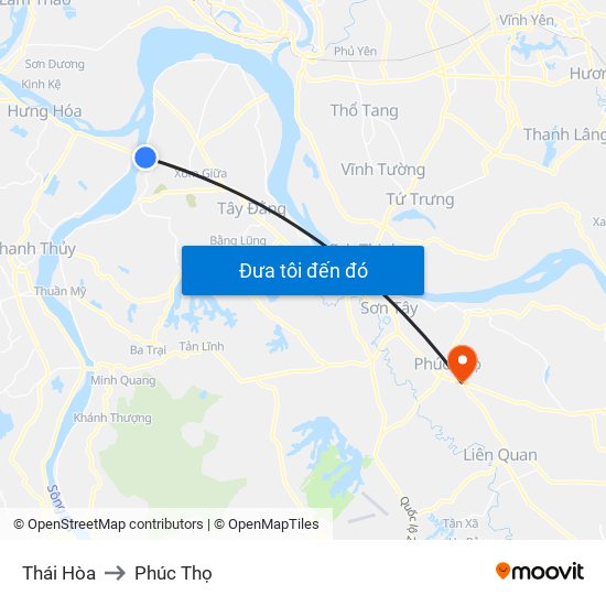 Thái Hòa to Phúc Thọ map