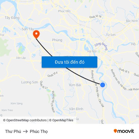 Thư Phú to Phúc Thọ map