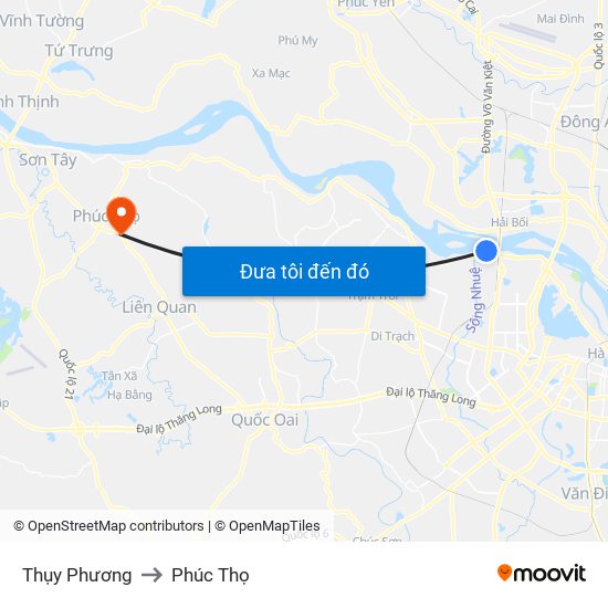 Thụy Phương to Phúc Thọ map