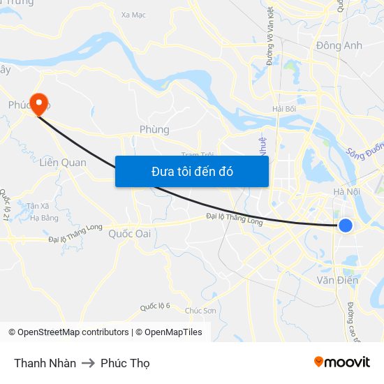 Thanh Nhàn to Phúc Thọ map