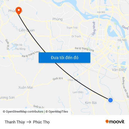 Thanh Thùy to Phúc Thọ map