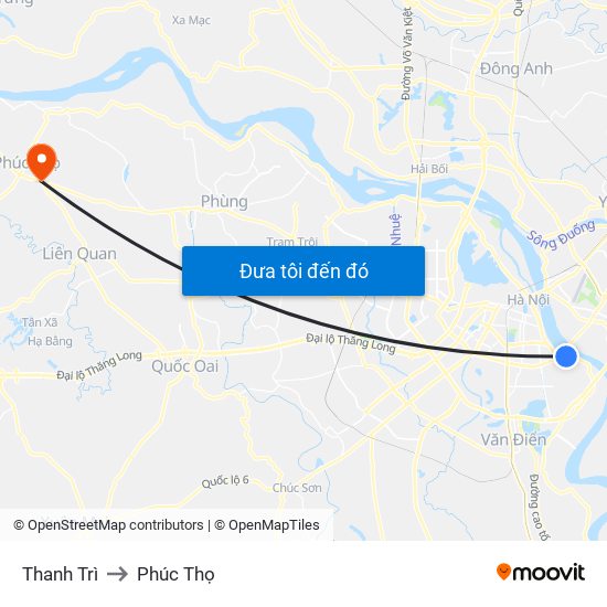 Thanh Trì to Phúc Thọ map