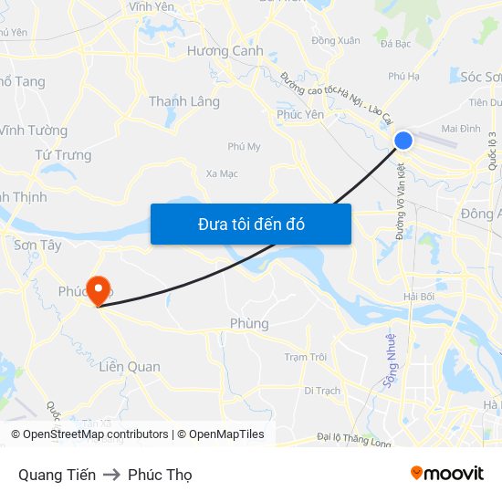 Quang Tiến to Phúc Thọ map
