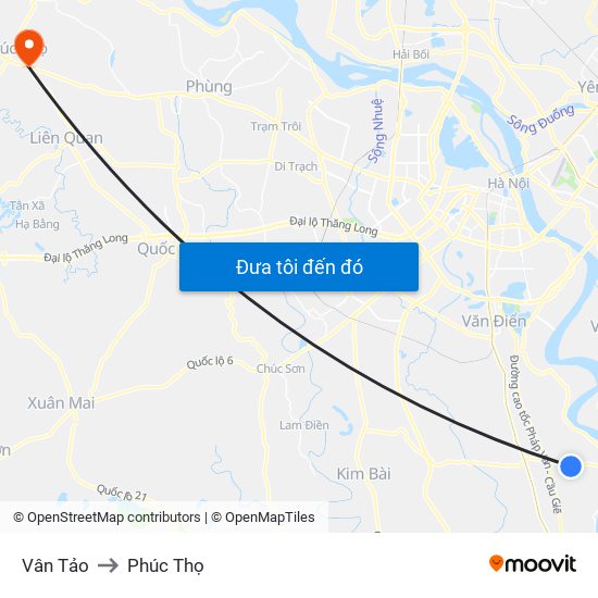 Vân Tảo to Phúc Thọ map