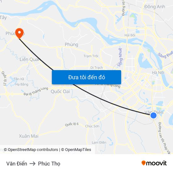 Văn Điển to Phúc Thọ map