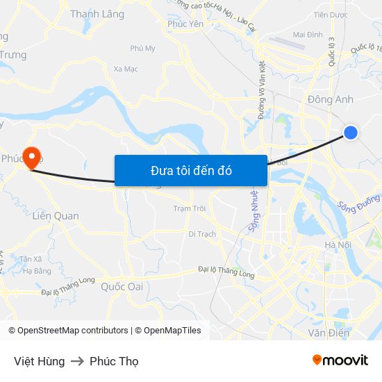 Việt Hùng to Phúc Thọ map
