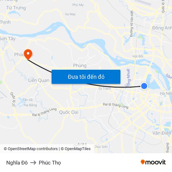 Nghĩa Đô to Phúc Thọ map