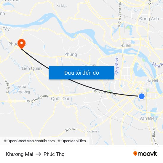 Khương Mai to Phúc Thọ map