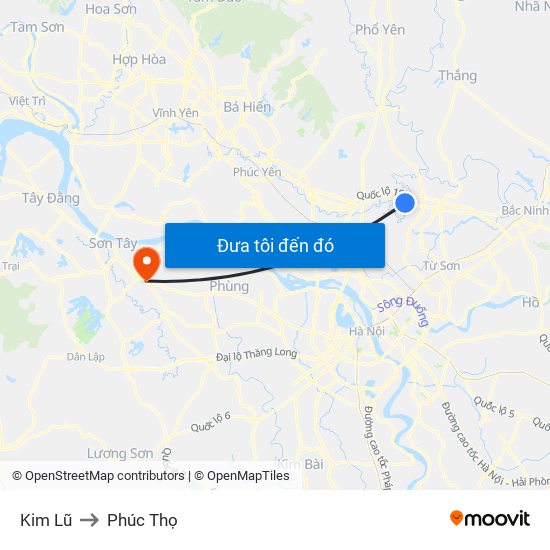 Kim Lũ to Phúc Thọ map