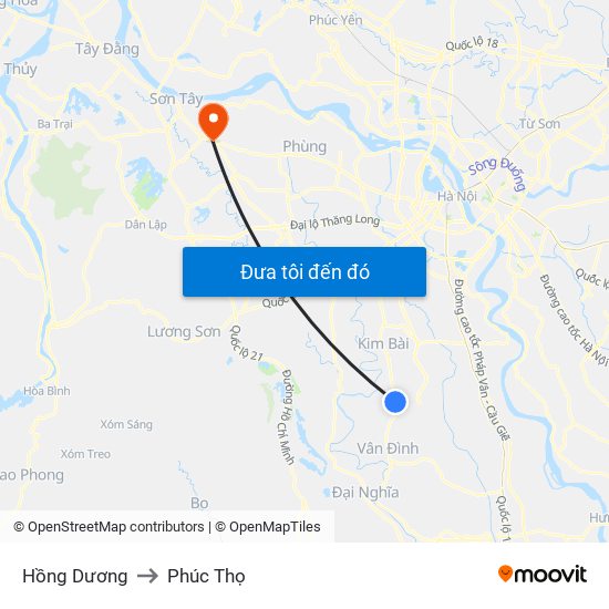 Hồng Dương to Phúc Thọ map