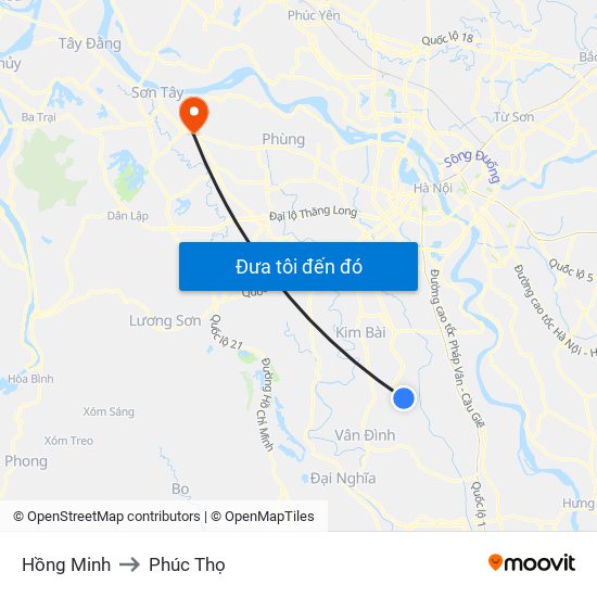 Hồng Minh to Phúc Thọ map