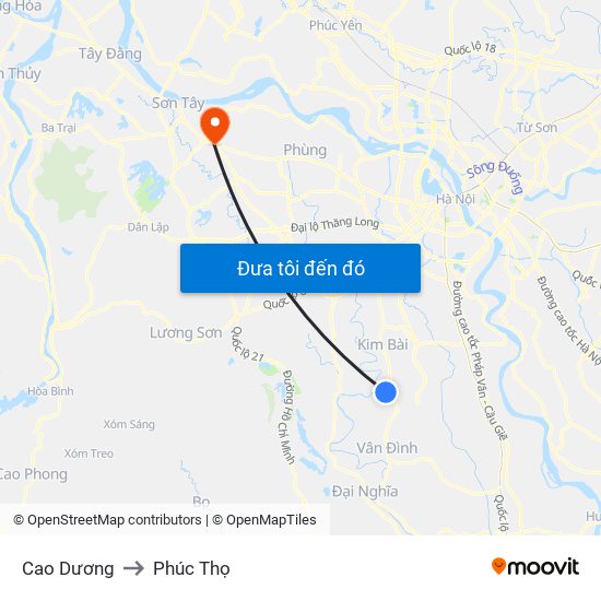 Cao Dương to Phúc Thọ map