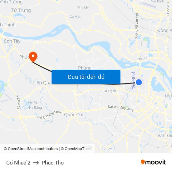 Cổ Nhuế 2 to Phúc Thọ map