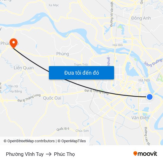 Phường Vĩnh Tuy to Phúc Thọ map